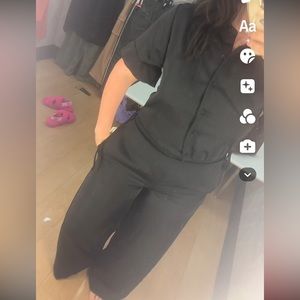 House of Harlow black set silk satin pants and button up top